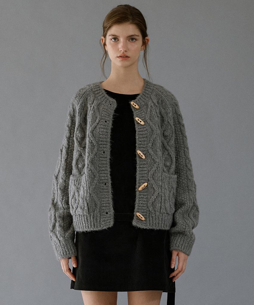 LETTERA Alpaca Wool Toggle Cable Cardigan_Charcoal