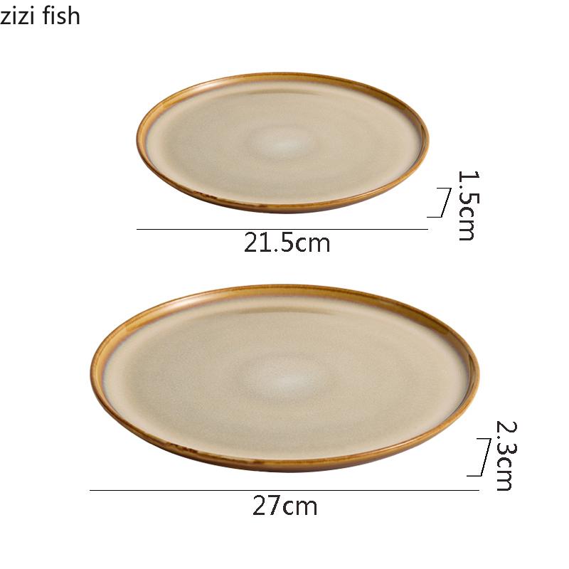 Assiette plate en céramique marron à changement de four, assiette à dessert rétro, assiette à steak, assiettes à sashimi, sushis, vaisselle créative pour restaurant