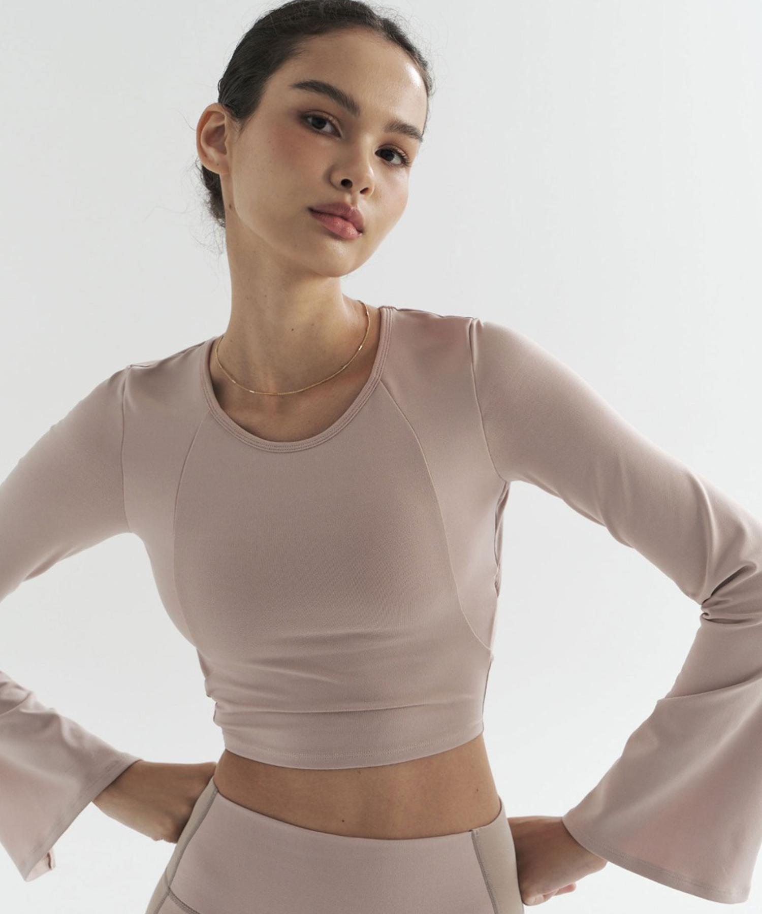 Poete Leaf Long Sleeve Crop Top - Pink L