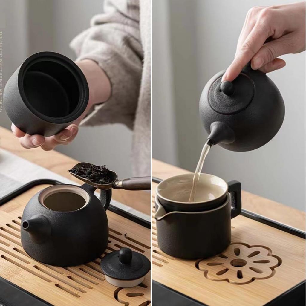 [Amazon Exclusive Brand] 11-Piece Portable Tea Set with Ceramic Teacups and Japanese Teapot, Lightweight and Portable, Perfect for Travel, Outings,