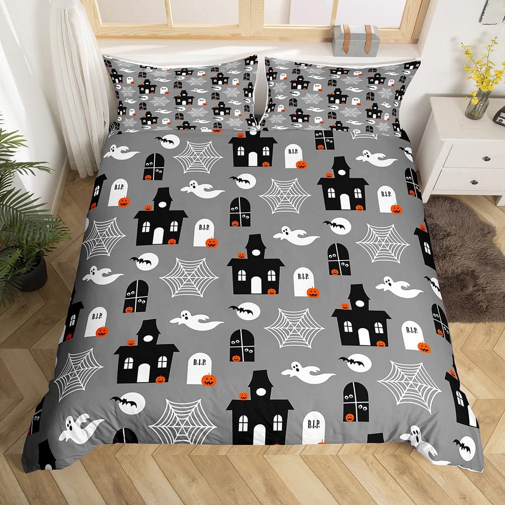 Sugar Skull King Queen Duvet Cover Funny Skeleton Halloween Bedding Set Gothic Spooky Bone Quilt Cover Polyester Comforter Cover