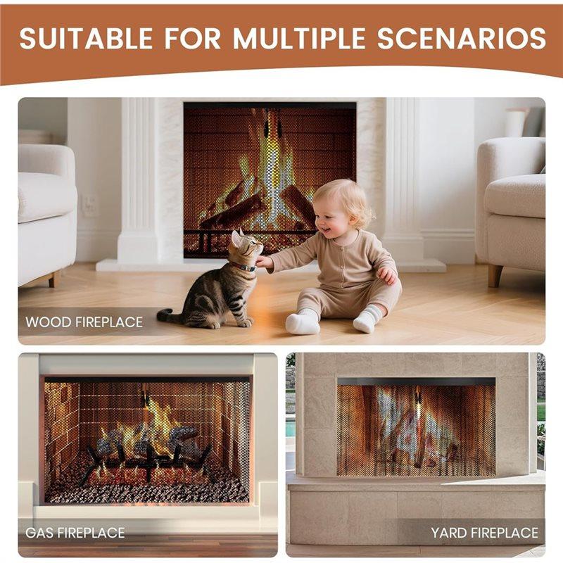 A25F-Fireplace Screen Mesh 20X19in Fireplace Mesh Cuntain For Fire Stove Spark Guard,Hearth Metal Replacement Hanging Curtain