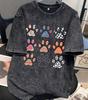 Vintage Used Bunte Pfote T-Shirt Amerikanische Marke Lässig Used Rundhals Gewaschene Baumwolle Personalisiertes Kurzarm Top
