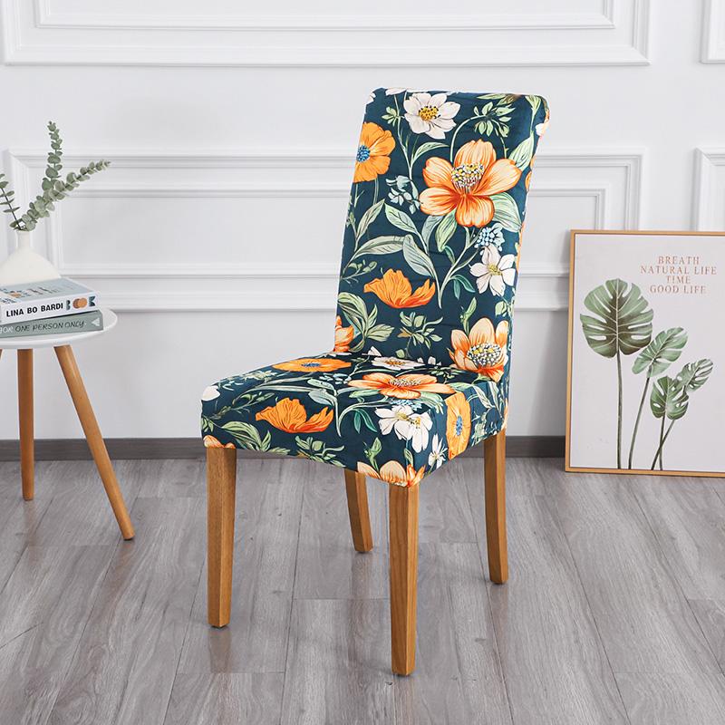 Green Chair Cover With Orange Flower Pattern