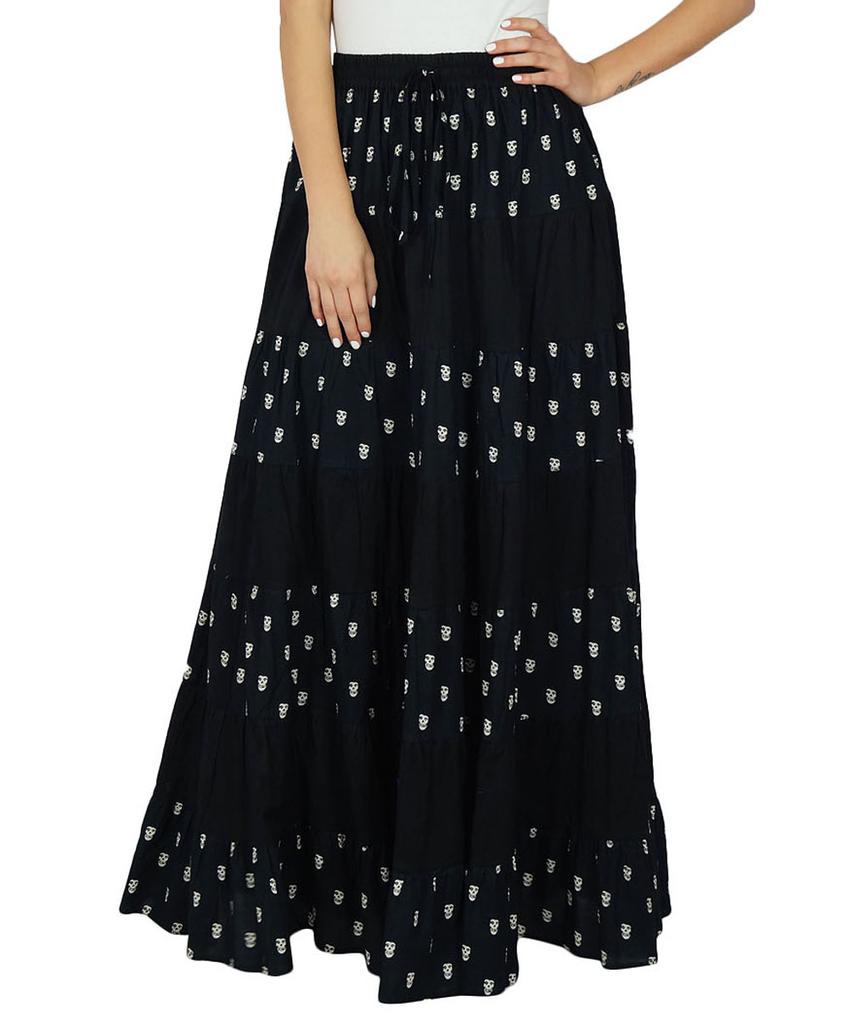 Bimba Long Flaired Cotton Skirt Boho Style Maxi Elastic Waist Bottoms