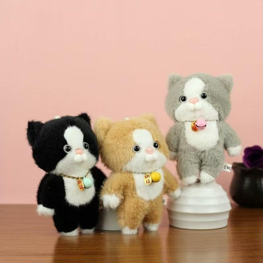 Fluffy Cat  Plush Bag Pendant Girl Heart Stuffed Kitten Keyring  Hanging Accessory
