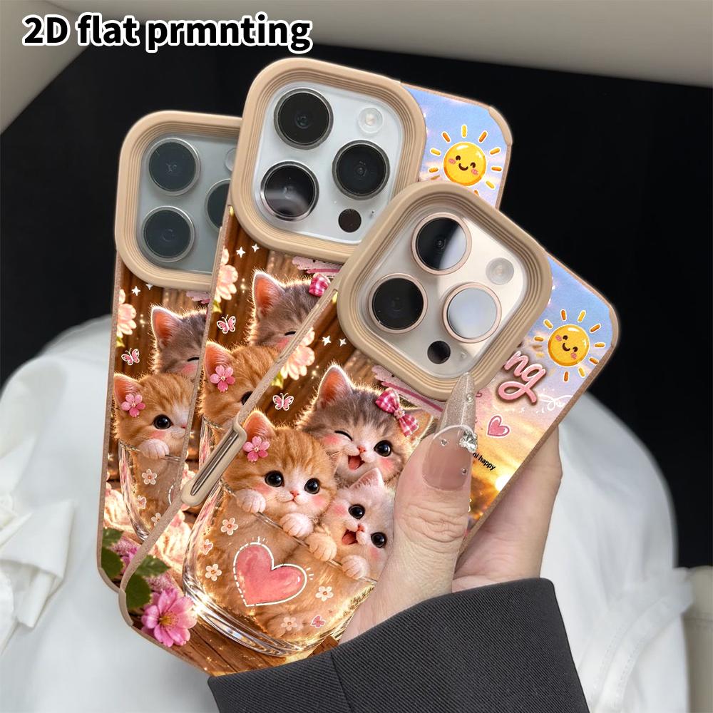 Phone Case: 2D Flat Lambskin Suitable for iPhone 18, 17, 16, 15, 14, 13Pro Protective Case, Good Morning Kitty, Christmas and Halloween Gifts
