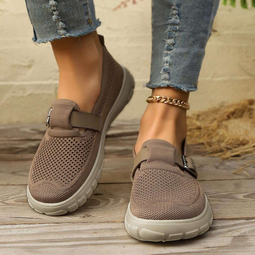 Fall Womens Canvas Casual Loafers With Rubber Sole And Low Heel For Daily Wear