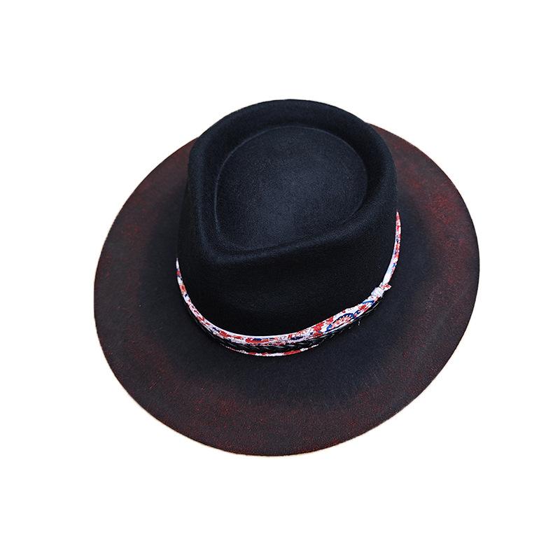 Pure Wool Top Hat Retro Old-Fashioned Webbing Decorative Wool Top Hat