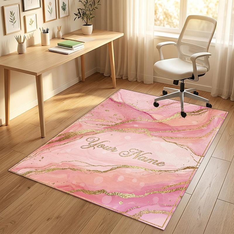 Pink Theme Soft Crystal Velvet Rug Custom Name & Text Print Non Slip Floor Rug for Bedroom Living Room