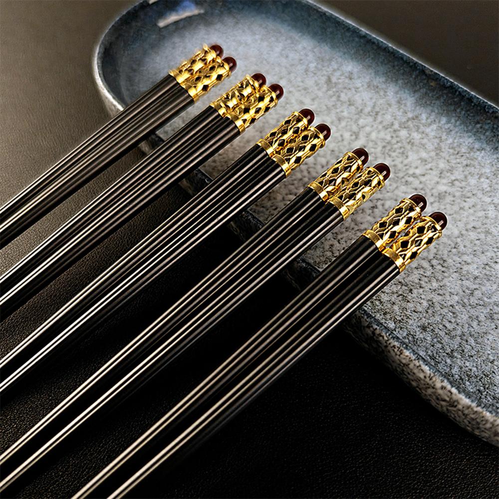 5/10 Pairs Black Anti-slip High-end Alloy Chopsticks, Household Anti-mold Chopsticks, Light Luxury Black Tableware Set