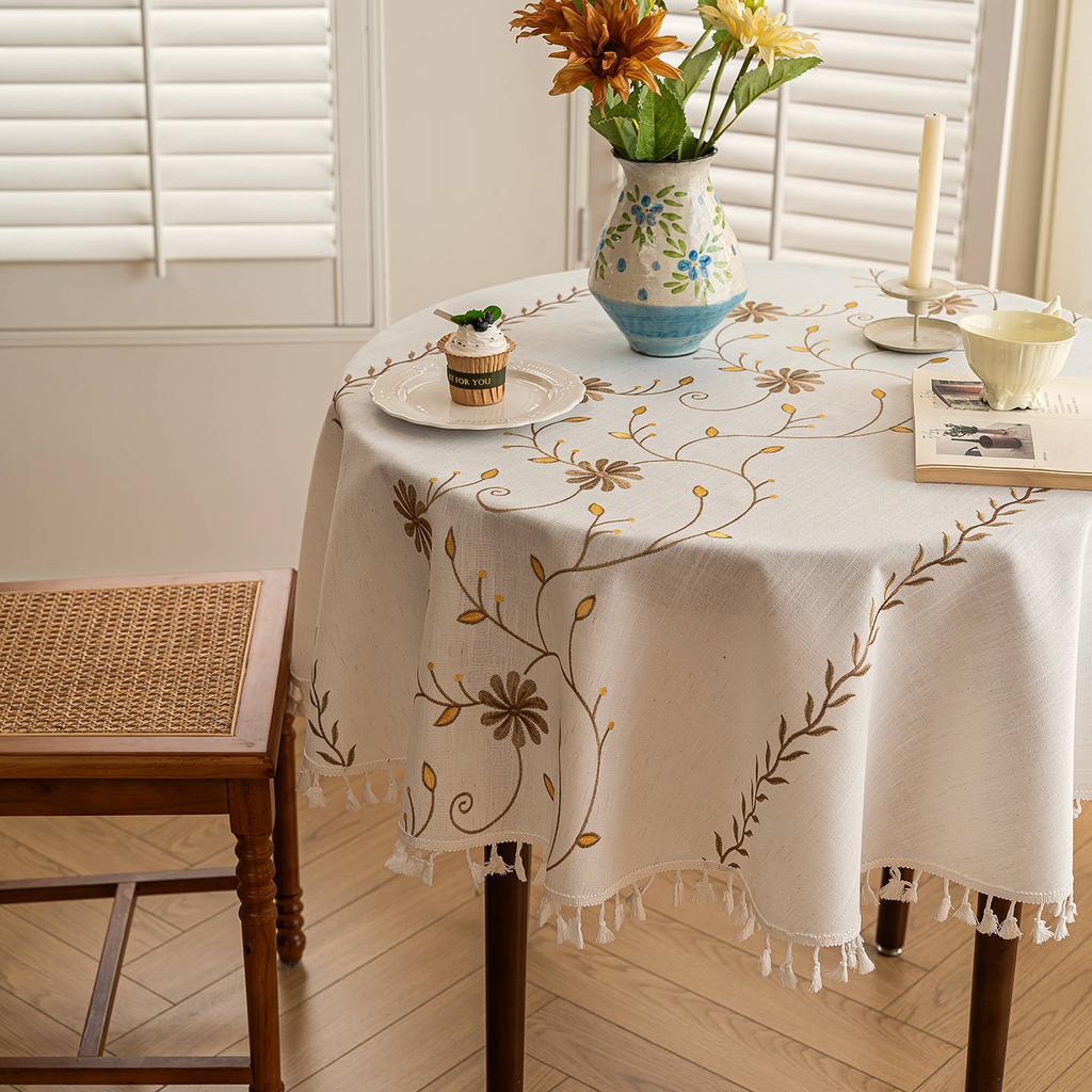 Tablecloth Fabric Cotton And Linen Small Fresh Waterproof Tablecloth High-End Embroidery Dining Table Cloth Round Table Coffee Table Cloth Tablecloth
