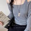 Fashion sense small comb titanium steel black rope pendant necklace women's high-end sweater chain long sweater chain accessories
