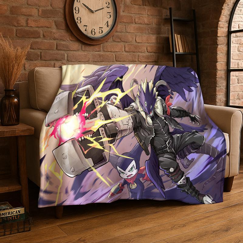Digimon Adventure Angewomon Agumon Cartoon Flannel Blanket Soft Warm Throw Blanket for Bedroom Living Room Bed Travel Picnic 75x90cm