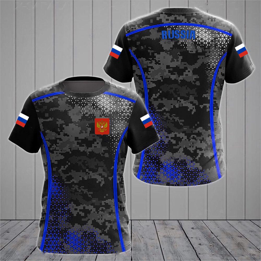 Sporty Essential! Short-sleeve T-shirt with Russian National Emblem, Casual Wear.