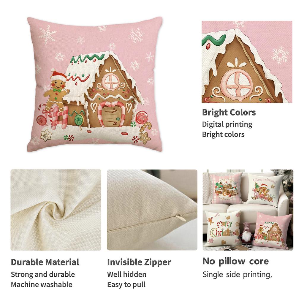 1/4 Peças Fronha de Almofada de Natal, Capa de Almofada Casa de Biscoitos de Gengibre Doce de Cana, Capa de Almofada para Decoração de Casa de Férias de Inverno