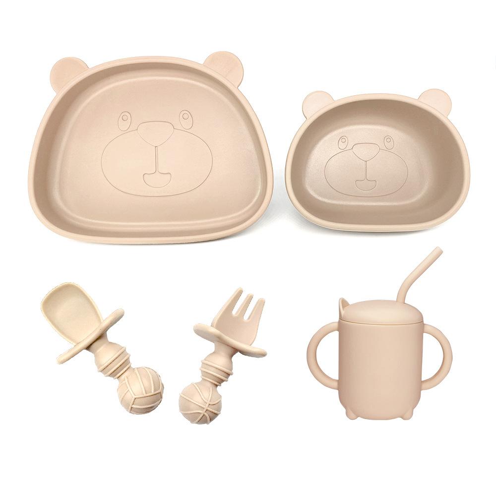 

Оптовая продажа силиконовых столовых приборов, набор из 5 предметов Treasure, силиконовая миска, ложка S бежевый