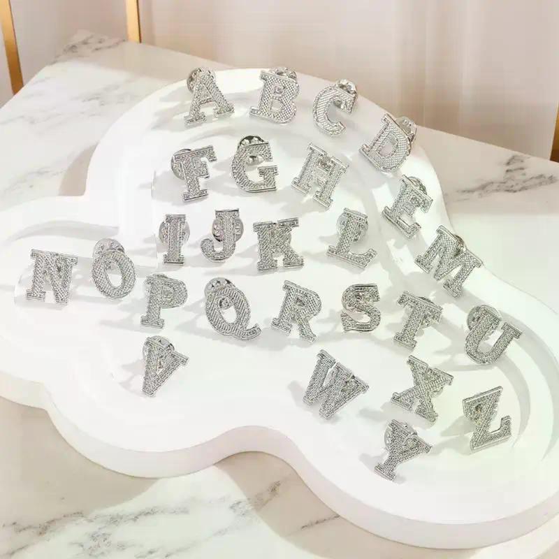 2Pcs Initial A-Z 26 Letters Lapel Pin Silver Tone Metal Alphabet Brooch for Women Men Suit Collar Fashion Accessories