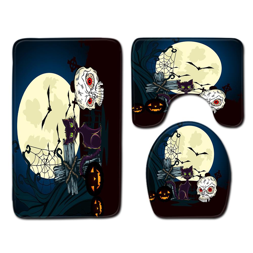 Halloween Shower Curtain Floor Mat Combination Four-Piece Set Bathroom Toilet Carpet Shower Room Foot Door Mat