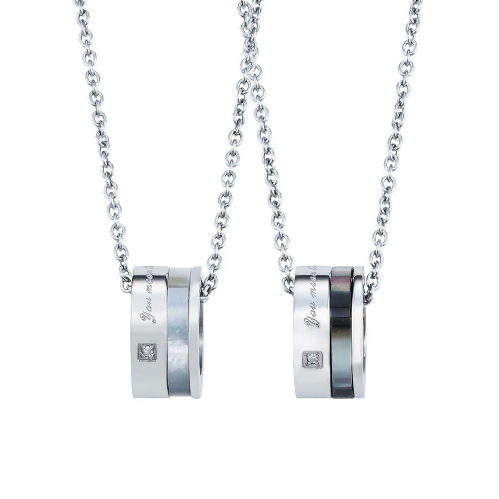 Pair Necklace Pendant Allergy Free Surgical Stainless Steel 316L Shell Message White Black [White Clover] & 4SUP066WH&4SUP066BK