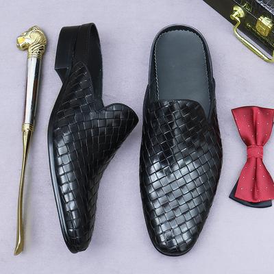 Fashion Newest Men's Slippers Weave Pattern Genuine Leather Loafers Men Moccasins Casual Slip On Man Shoes Summer Half Shoes For Men