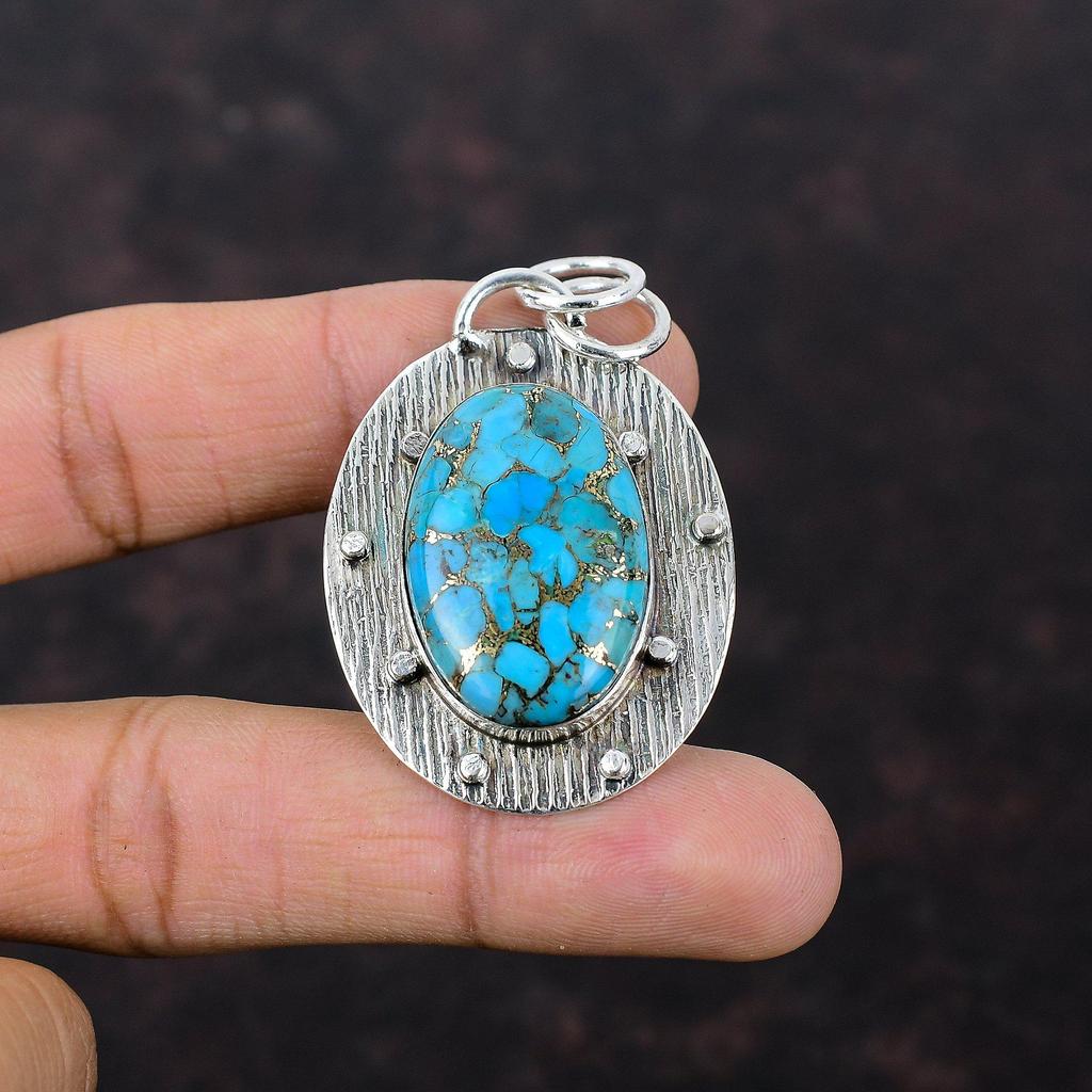 Kopparfärgad turkos hänge Handgjorda anständiga smycken 925 Sterlingsilver hänge Naturlig ädelstenssmycke Helt nytt hänge Gåva till mor