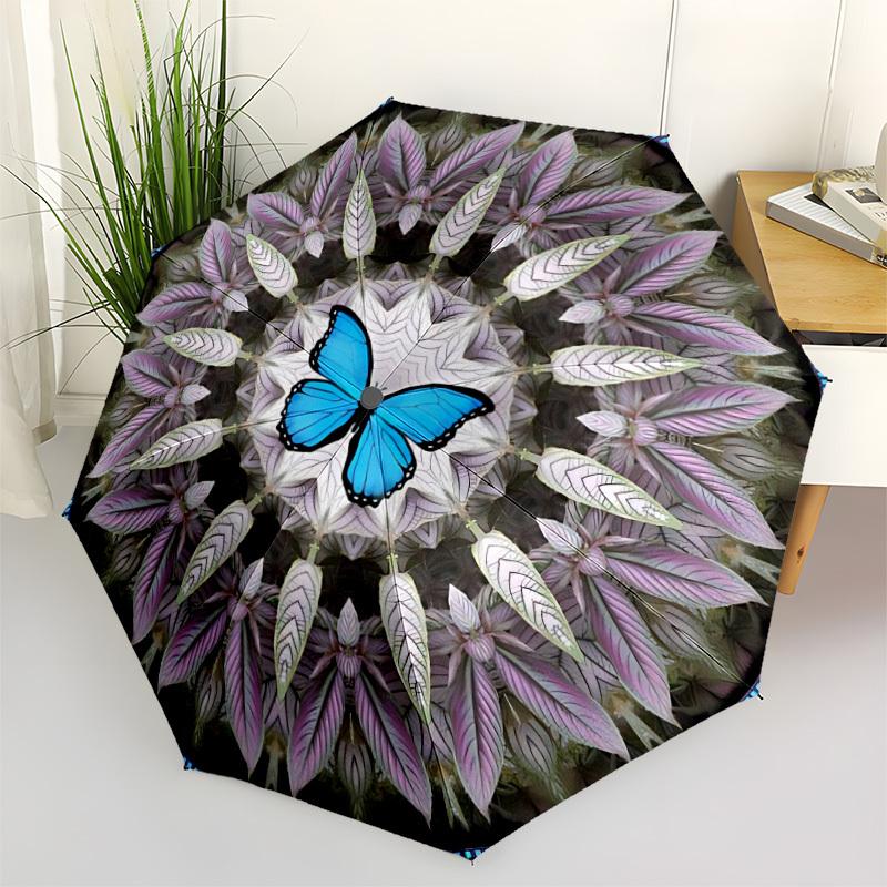 

1pc Butterfly Mandala Automatic Folding Umbrella - Portable Collapsible Design, 8-Rib Iron Frame, Durable Fabric yy251125018