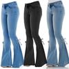 Calça jeans feminina com cadarço e boca de sino, cintura média, elástica, flare, calça jeans júnior, leggings