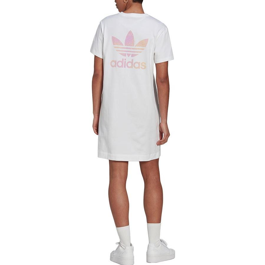 adidas Originals Short Sleeved Dresses Women's White Crew Neck Moderate HL6613