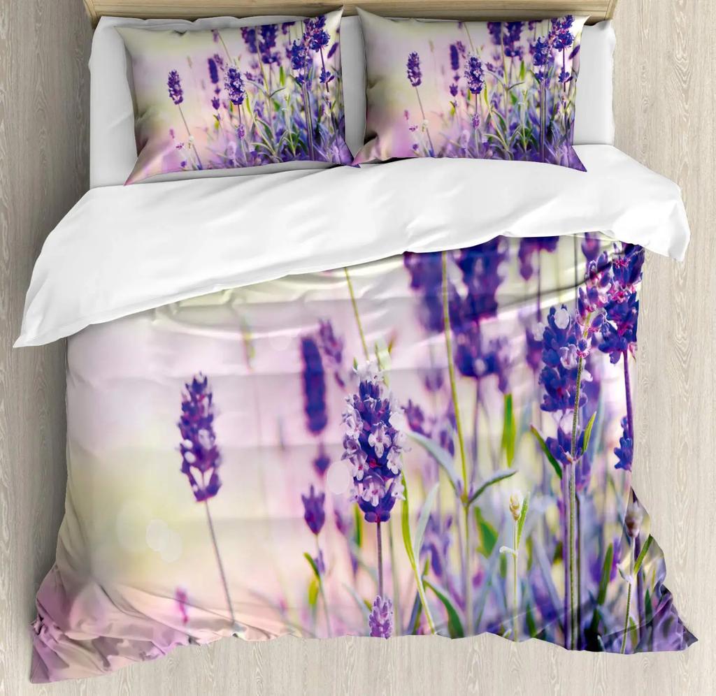Lavender Duvet Cover SetPastel Cornflower Bridal Classic Design Gentle Floral Print Wedding Decor Bedding SetViolet White Pink