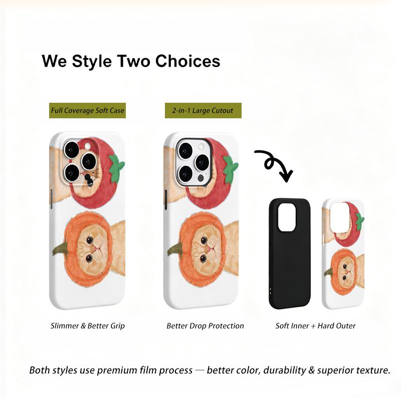 Elegant Watercolor Fruity Orange Pumpkin Cat Graphic Art Film Aesthetic Protective Shockproof Bumper Case Cover For iPhone 14 15 16 Pro Max Plus
