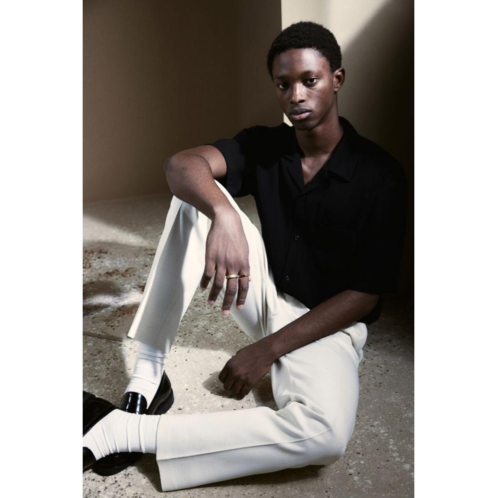 H M Regular Fit Crinkle caMp sHirt Black