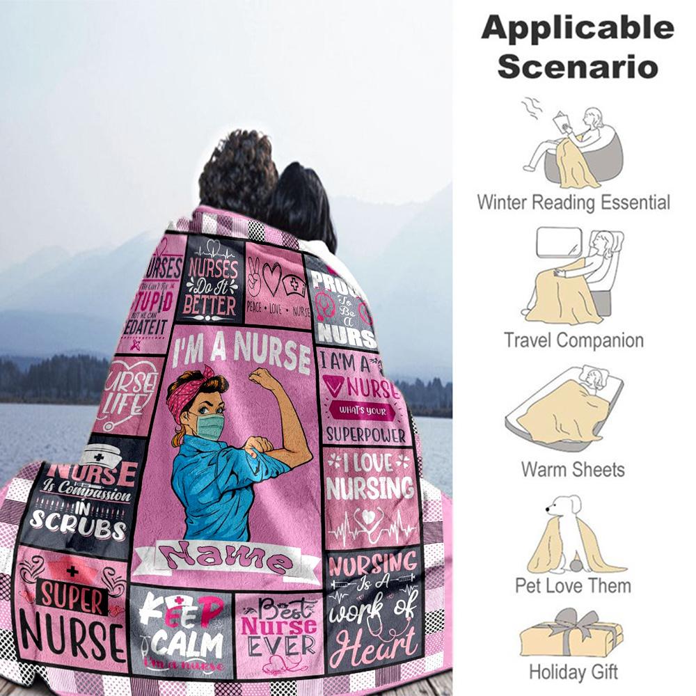 Strong Nurse Customize Your Name Blanket Cozy Customizable Blanket Soft Warm Cozy for Seaside Chair Bed Nap Ideal for All Seasons