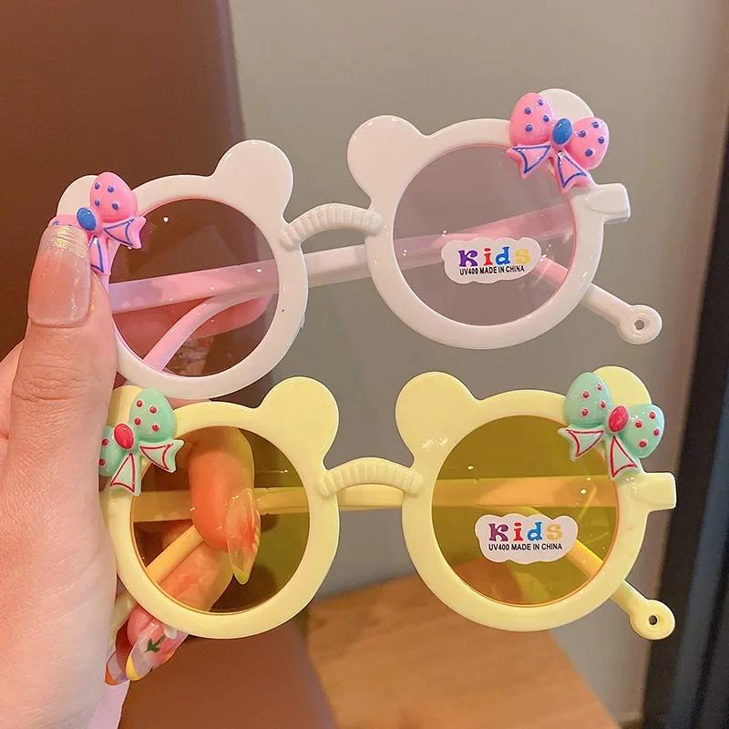 Cute Childrens Sunglasses Boy Girl Cartoon UV400 Glasses with Bow Bear Design for Outdoor Travel Photo