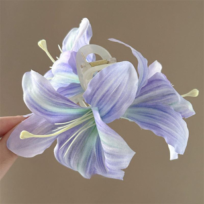 High-End Forest Style Lily Flower Hair Clip - Aesthetic Simulation Shark Grip for Women