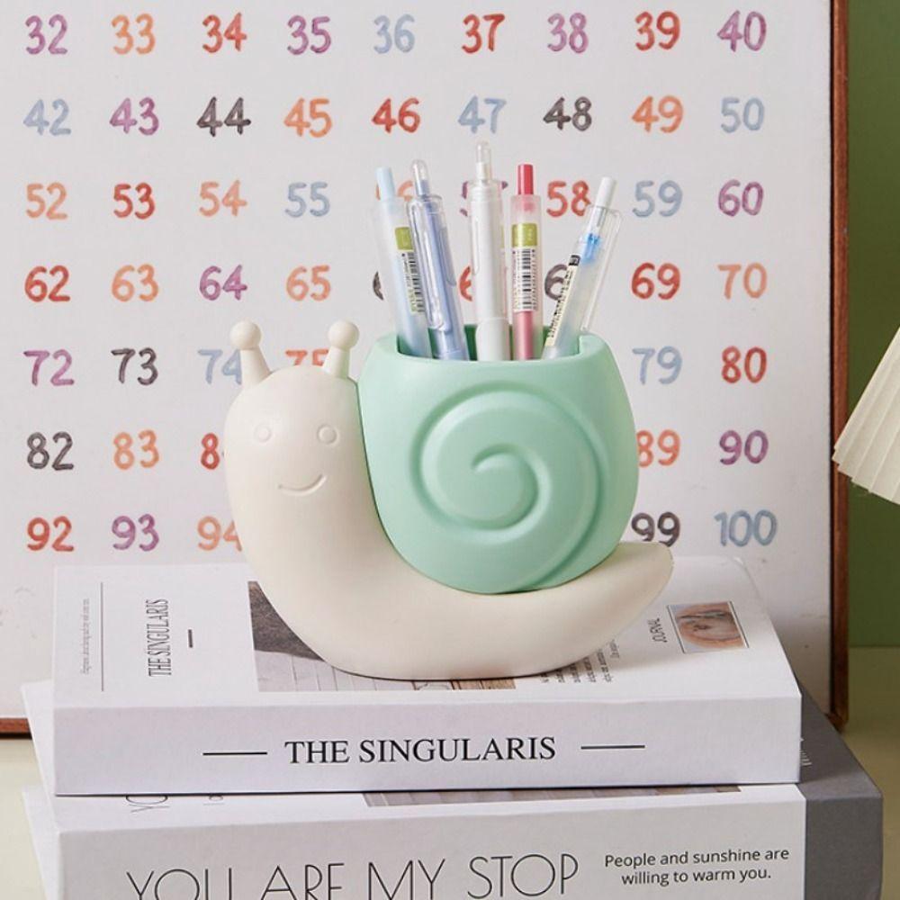 Snail-Shaped Pen Holder, ABS Multi-Functional Desk Organizer, Cute Student Pencil Storage, Desktop Stationery Container, Makeup Brush Holder - 1pc