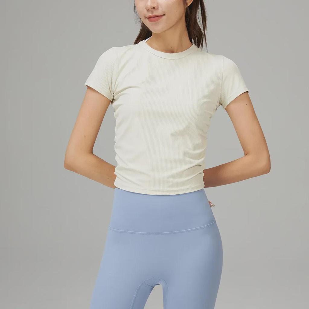 Lu Yoga Fitness Women's Slim Quick-Dry Short-Sleeve T-Shirt for Running