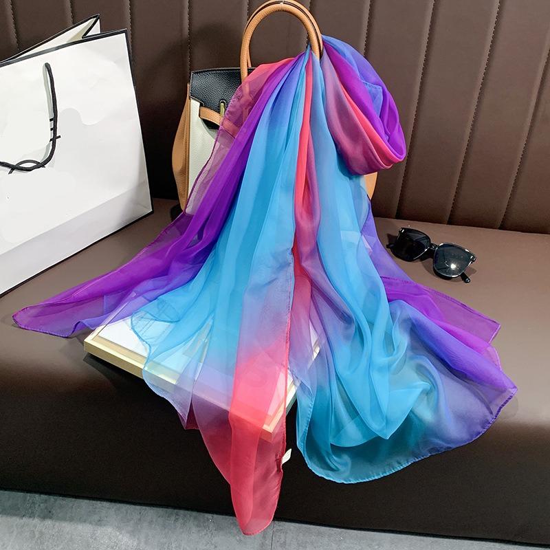 Rainbow color simulation silk Yourou yarn women's commuting light luxury fashion temperament large size sun protection gorgeous scarf silk scarf