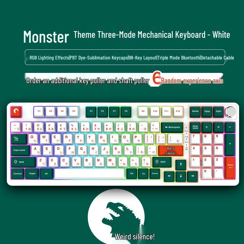 98-Key Wireless Bluetooth Three-Mode Mechanical Keyboard - Gaming, Esports, Office, PBT Transparent DIY Customization