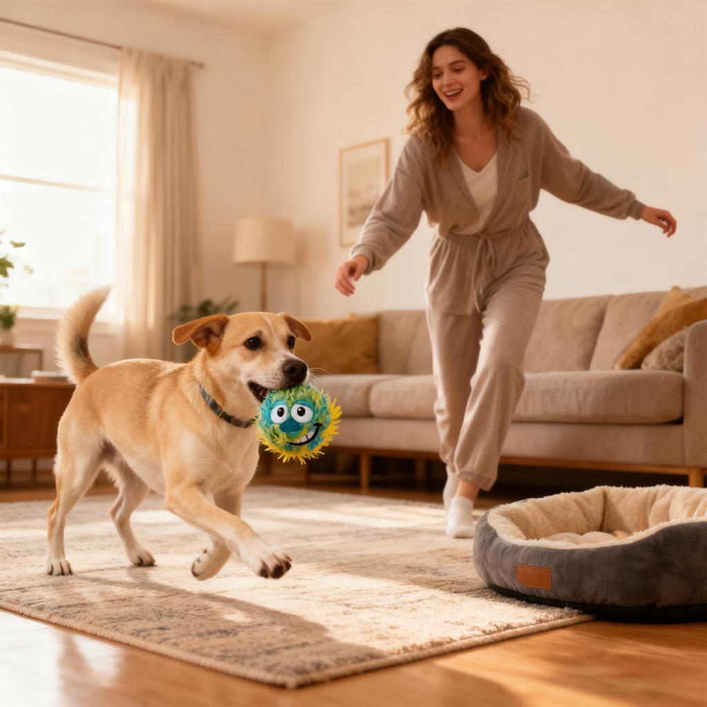 Dog Toy Toothy Bouncing Ball, Plush, Squeaky, Teething, -resistant, Boredom-relieving, Noisy Squeaky Ball