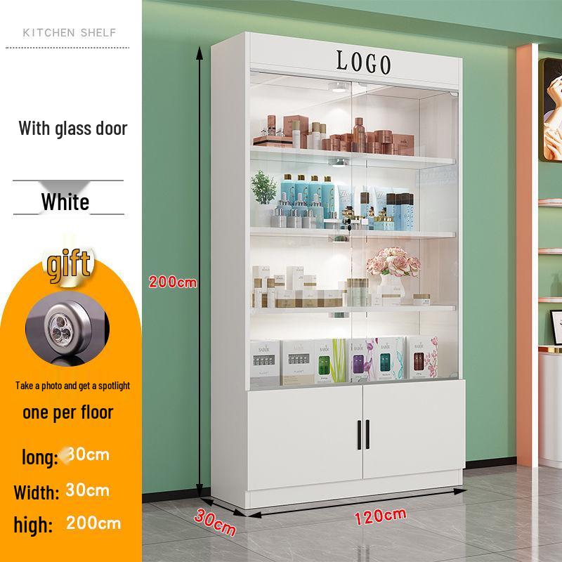 Glass Display Cabinet with Lock for Beauty Salon Cosmetics