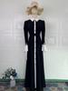 European & American 2026 Vintage College-Style Spring Long-Sleeve Waist-Cinching Dress
