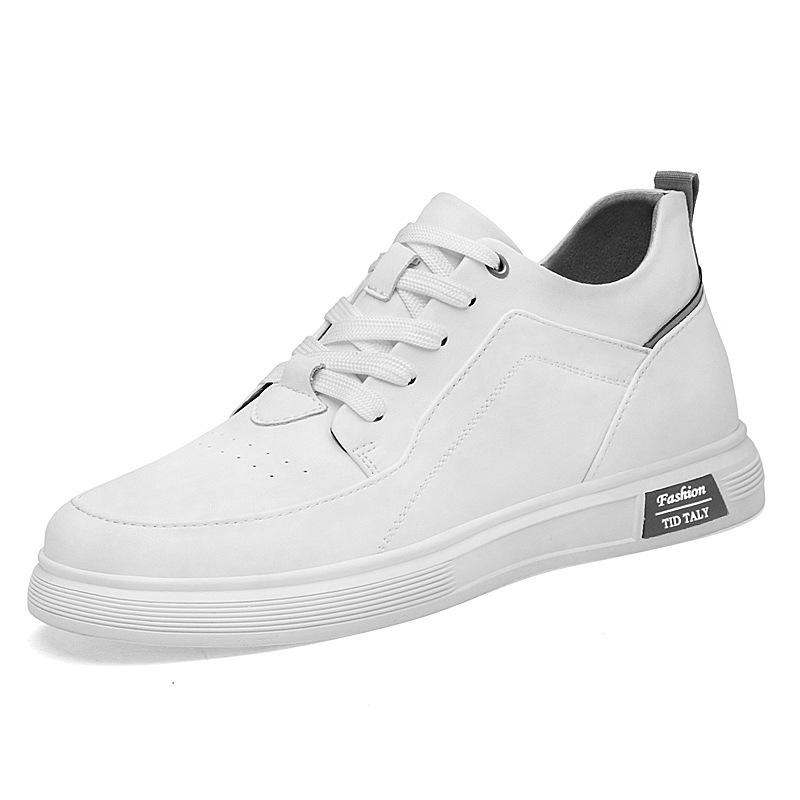 Men s White Lace-Up Casual Sports Shoes with Hidden Height Increase Size 42