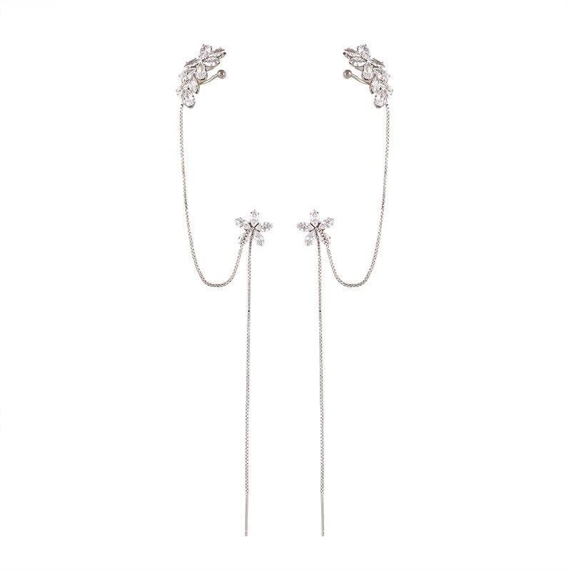 Earrings Jewelry Fashion Personality Zircon Ear Clip Long Earrings Crystal Flower Tassel Cuffs Stud Earrings