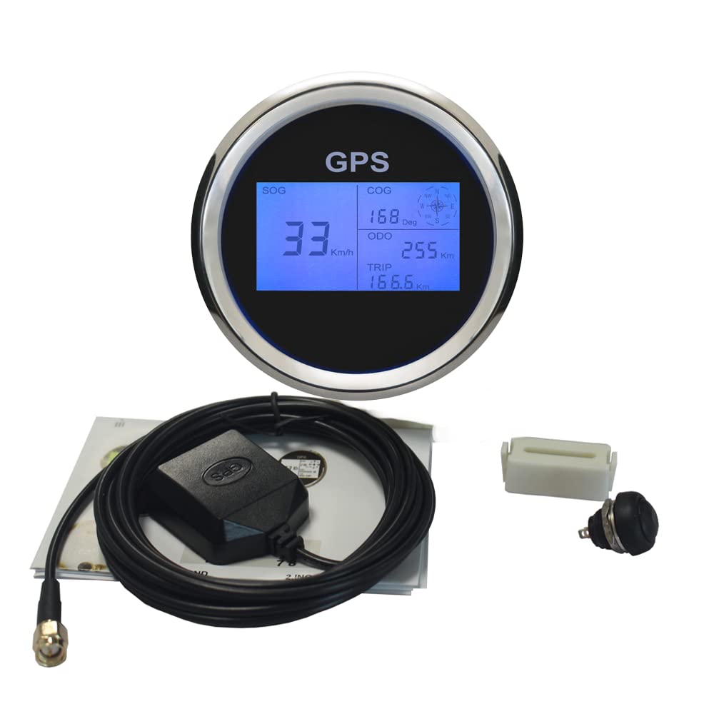 ELING 3 3/8" 85mm Digital GPS Speedometer LCD Speed Gauge Odometer Course Mileage Adjustable 7 Backlights for Boat Snowmobile Car Motorbike Truck