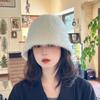 Japanese Style Rabbit Fur Knit Bucket Hat - Soft, Plush, and Versatile for Autumn and Winter Wear