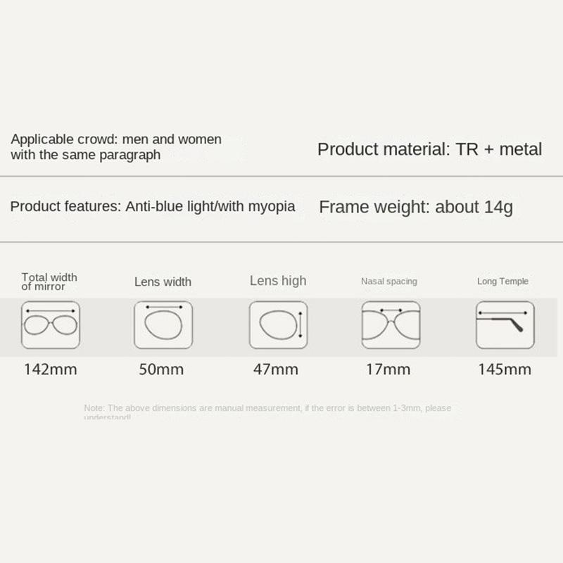 Fashion Unisex Square Plain Glasses for Men Women Metal Frame Glasses Polygon Eyeglasses Gentle Black Anti Blue Light