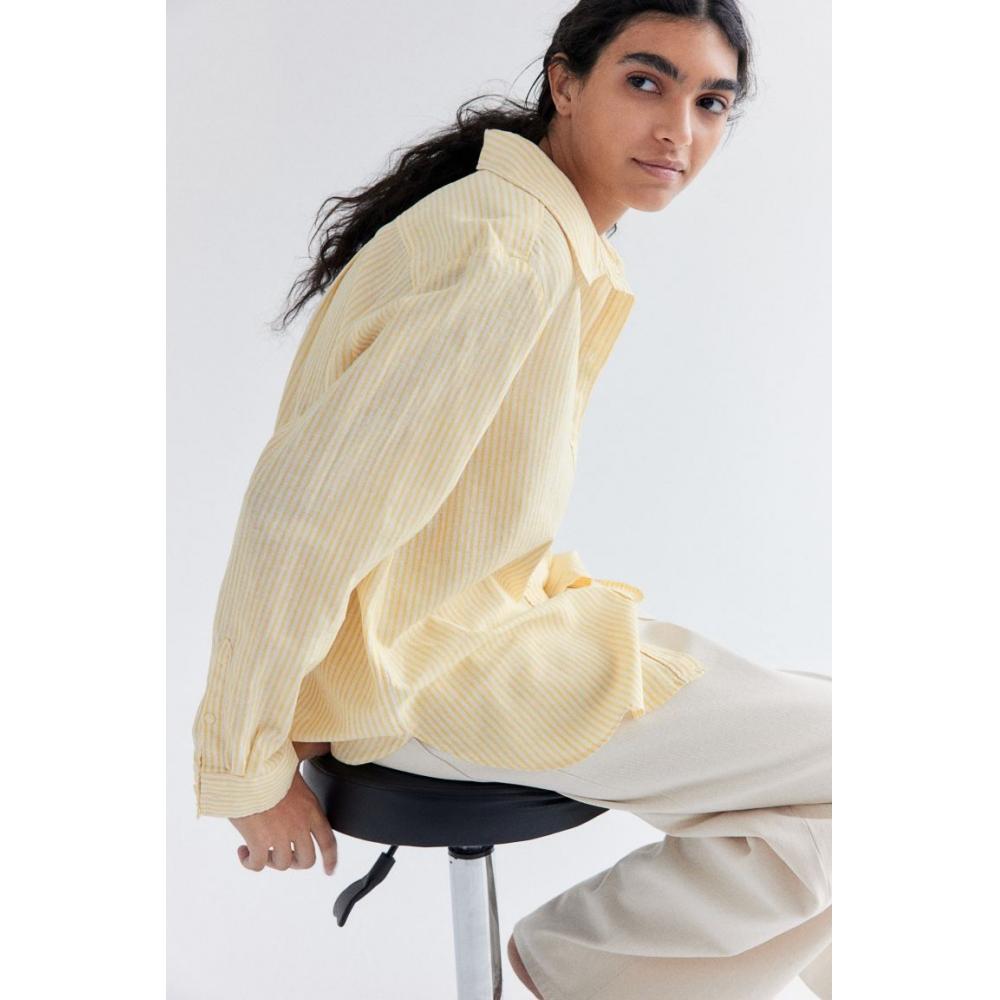 

H M Linen blend shirt yellow stripe