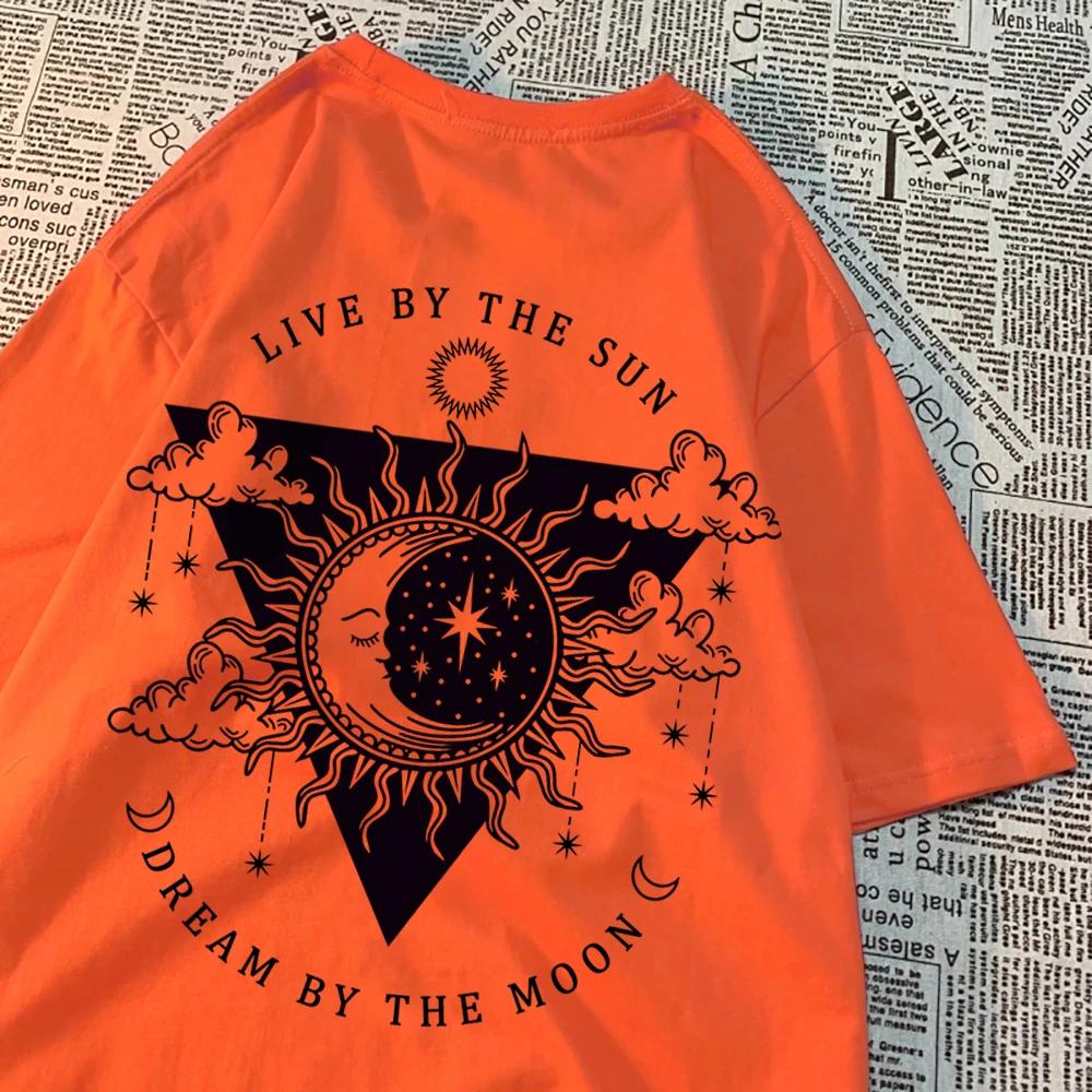Live By The Sun Dream By The Moon Tshirt Men Women Hip Hop Cotton Casual Tops Pattern Sweat Summer Clothing Fashion Loose Tshirt