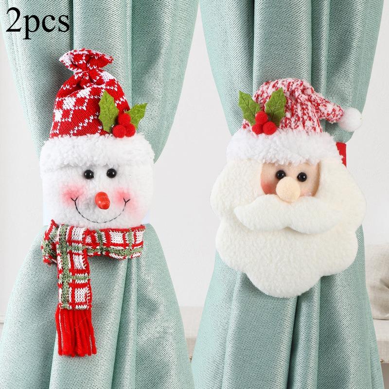 

New Christmas Curtain Tiebacks Snowman Design Holiday Home Decor Soft Fabric Window Accessories Creative Cartoon Style